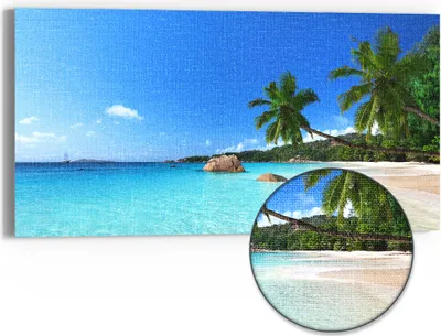 Produktbild von DEQORI Hybrid Leinwand Bild 60x30 cm 'Bilderbuchstrand ' Wandbild Glas flach modern
