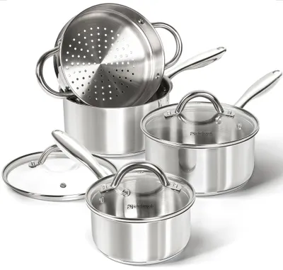 Produktbild von MICHELANGELO 6-teiliges Stielkasserollen-Set, 1 l, 2 l, 2,8 l, Edelstahl 18/10