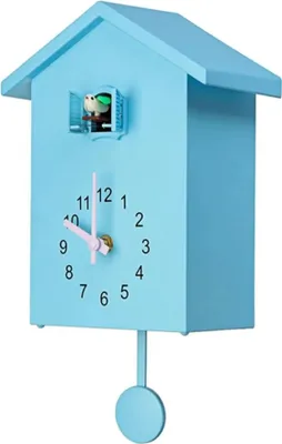 Immagine prodotto di Suoni di cucù, orologi a pendolo, casetta per uccelli, alimentati a batteria, per soggiorno, cucina, decorazione da parete, blu, lancette + numeri, ABS