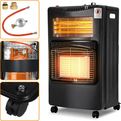 Image de Jayseuw Chauffe-gaz céramique infrarouge, gaz+électricité incl. adaptateur euro, 4200 watts, 3 niveaux, pour bouteilles de butane/propane jusqu'à 15 kg, tuyau de gaz & couvercle