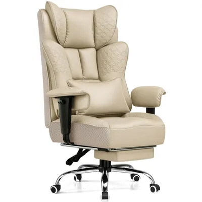 Produktbild von GTPLAYER Gaming Stuhl, Ergonomischer Bürostuhl mit Fußstütze, 150° Verstellbare Rückenlehne & Armlehnen, Computerstuhl Chefsessel, 180KG, beige