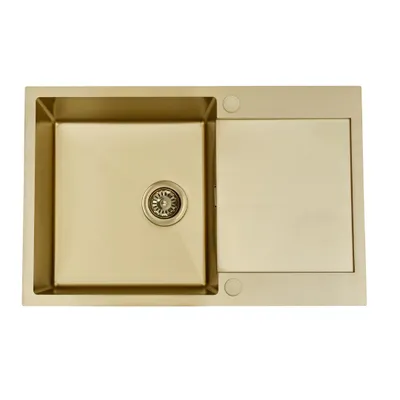 Productafbeelding van VBChome Keukenwastafel, 78x50 cm, roestvrij staal, champagnegoud, met omkeerbare afdruipoppervlak, 1 bak, diepte 21 cm, minimale kastmaat 50 cm
