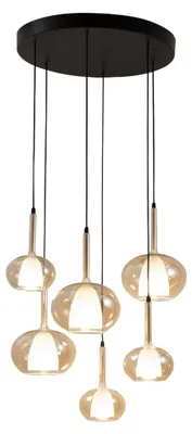 Immagine prodotto di Lampada a Sospensione Edolo Ø530mm in metallo e vetro borosilicato Ambra, attacco E27+E14 6x40W, Classe 1, IP20, Design Moderno - Edolo