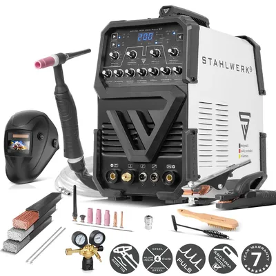 Obrázok produktu pre STAHLWERK zváračka s ochranným oblúkom AC/DC TIG 200 Pulse ST - plne vybavená - IGBT invertor s režimom AC, MMA do 200 A, režim 2T/4T, hliník a tenké plechy