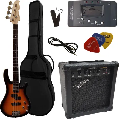 Produktbild von Elektrobass sunburst Set E-Bass JB8 im 40 Watt Set - Verstärker, Gigbag, Stimmgerät, Piks