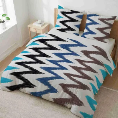 Produktbild von etérea Microfaser Bettwäsche 155x220 cm + 80x80 cm Zick Zack Blau
