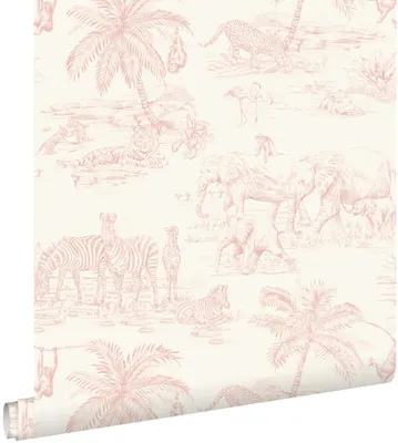 Produktbild von ESTAhome Tapete Dschungeltiere Hellrosa und Weiß 50 x 900 cm