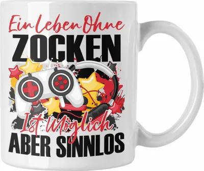 Produktbild von Trendation - Gaming Tasse Geschenk Spruch Zocker Geschenkidee Ein Leben Ohne Zocken (Weiß)
