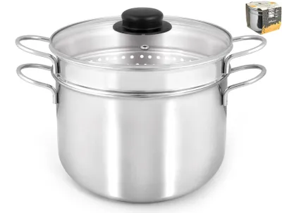 Obrázok produktu pre INOXPRAN - Nerezový varič cestovín Inoxpasta, 22 cm parný kôš so skleneným vekom, 100 %  Italy, vhodný na plyn, vhodný do umývačky riadu