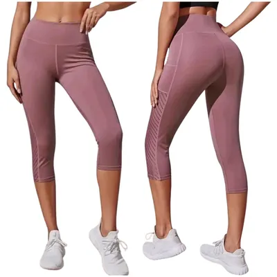 Zdjęcie produktu dla Leginsy damskie 3/4 z kieszeniami - Rozmiar XL - Różowe - Kapri getry sportowe fitness