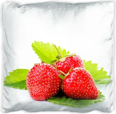 Produktbild von Wallario Premium Kissen, weiche Oberfläche, mit Motiv Frische rote Erdbeeren für die Küche, Größe: 30 x 30 cm, mit weißer Rückseite