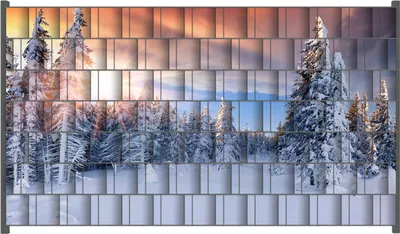 Produktbild von Wallario Zaunsichtschutz mit Motiv Sonnenaufgang  über  einen  Winterwald für Ein- und Doppelstabmatten Zäune in der Größe 250 x 140 cm