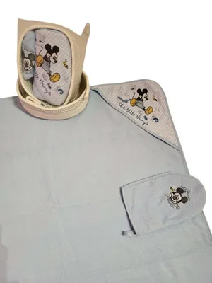 Produktbild von Disney Mickey Mouse Baby Set 2-tlg Badetuch Kapuzenhandtuch Geschenk Geburt Blau