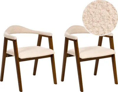 Produktbild von BELIANI Esszimmerstuhl 2er Set Dunkelbraun u. Hellbeige Bouclé Stoffbezug mit Holzgestell Armlehnen Modernes Design Boho Küchenstühle