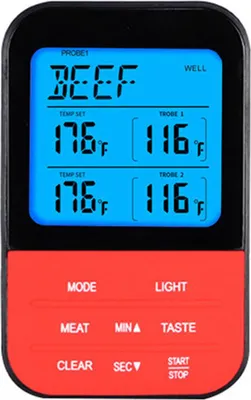 Produktbild von Kabelloses Grillthermometer 2 Sonden, Digitales Fleischthermometer Mit LCD-Anzeige Und Timer, Steakthermometer Für Grill Smoker Backofen