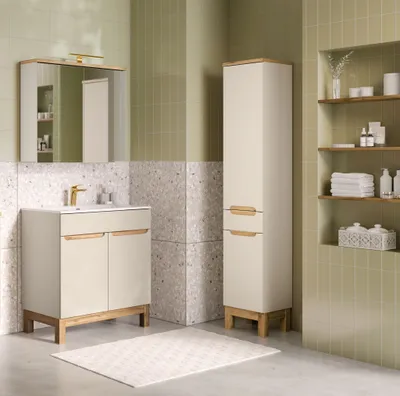 Produktbild von Badmöbel Set 3-tlg Badezimmerset DEVI Cashmere Schrank 80cm inkl. Waschtisch 80 cm