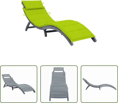 Produktbild von The Living Store Sonnenliege mit Auflage Grau Massivholz Akazie