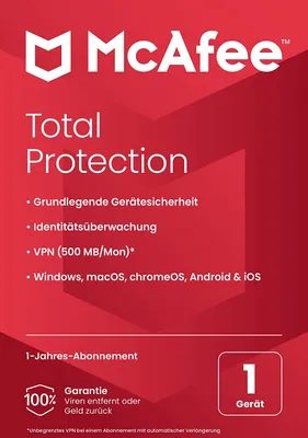 Produktbild von McAfee Total Protection 2023 | 1 Gerät | Virenschutz- und Internet-Sicherheitssoftware