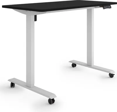 Produktbild von ESMART Germany ETX-121GB 120 x 60 cm Weiß Ergonomischer Steh-Sitz-Schreibtisch auf Rollen Stufenlos elektrisch höhenverstellbar 78,5 - 128,5 cm 3x Memory Aktivitätserinnerung Soft-Start/Stopp