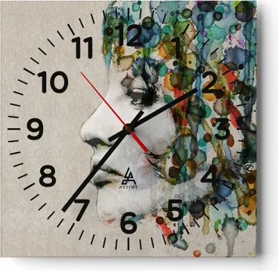 Produktbild von Wanduhr - Quadrat - Glasuhr - Gesicht Frau - 40x40cm - Schleichendes Uhrwerk - Lautlos - zum Aufhängen bereit - Dekoration Modern - Wanddekoration aus Glas - C4AC40x40-3533