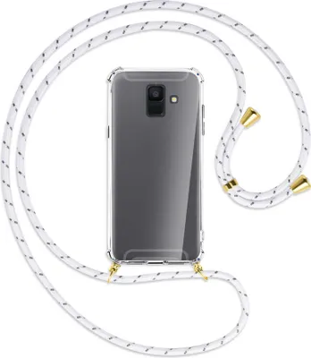 Produktbild von Handykette Backcover-Schutzhülle mit Band (Metall goldfarben) für Samsung Galaxy A6 2018 - weiß/grau