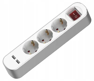 Produktbild von Verlängerungskabel mit 3 Steckdosen (3x2p+Z Schuko, 2x USB) mit Schalter, 3 m, 230 V, 16 A, weiß