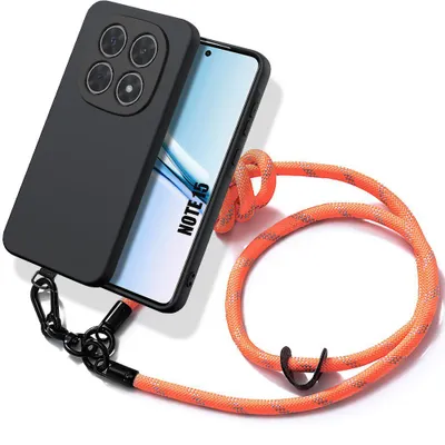 Image de Coque pour Xiaomi Redmi Note 15 5G/4G, Protection Silicone Noir avec Bandoulière Orange