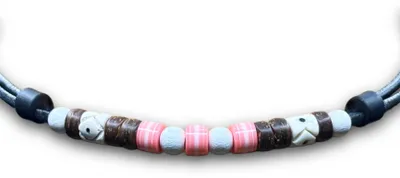 Produktbild von HANA LIMA | Schwarze Lederkette mit rosa Perlen | Surfer Halskette Damen