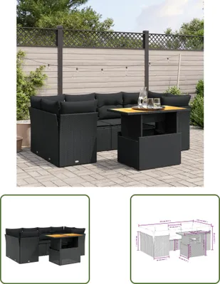 Produktbild von The Living Store 7-tlg. Garten-Sofagarnitur mit Kissen Schwarz Poly Rattan
