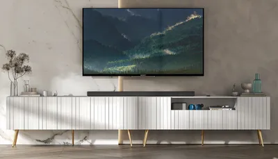 Produktbild von 2 Stk TV-Schrank ELPIS TV+ ELPIS 2 TV Glamour Style goldene Metallbeine Modern Lindner Möbel 300cm x 60,5cm x 36,5cm Farbe: Weiß matt - Italienische Tiefmattfolie