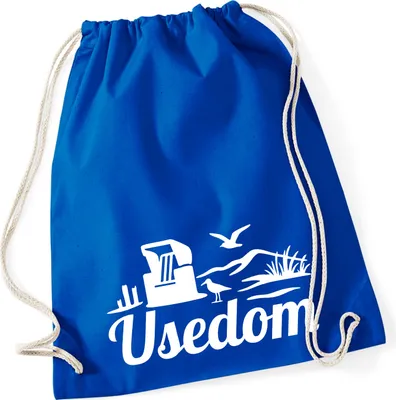 Produktbild von Huuraa Turnbeutel Usedom Strandmotiv 12 Liter Bright Royal Baumwolle Rucksack Geschenkidee
