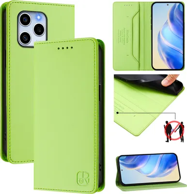 Obrázek produktu pro Kožené pouzdro pro Honor 60 SE, flipové pouzdro s přihrádkami na karty, peněženkou a stojánkem Zelený