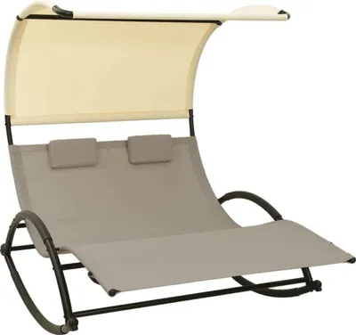 Produktbild von Maison Exclusive - Doppel-Sonnenliege mit Sonnendach Textilene Taupe und Creme