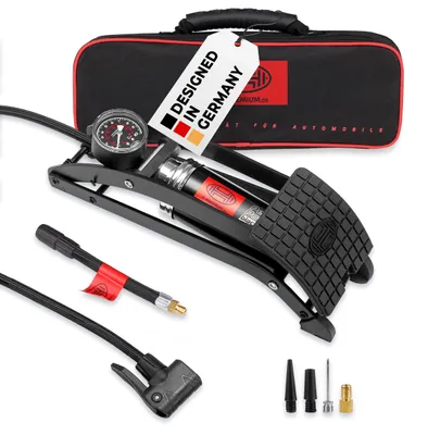Produktbild von HEYNER® Premium-Fußluftpumpe 10 bar + Tasche & Adapter BlackEdition PedalPower PRO