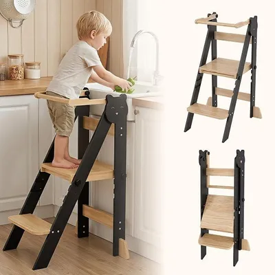 Imagen del producto de Torre de aprendizaje plegable, con 3 niveles de ajuste de altura, color