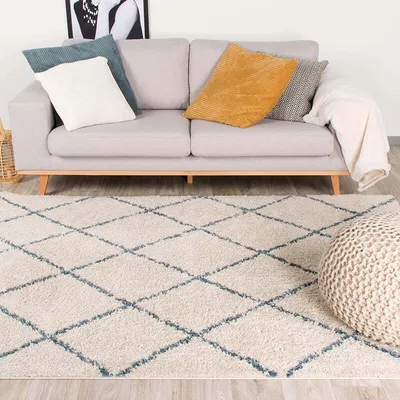 Produktbild von Volero - Teppich Hochflor - Grand Lines Creme Blau - 160x230 cm - Wohnzimmer, Esszimmer, Schlafzimmer - Industrielle, Modern, Skandinavisch