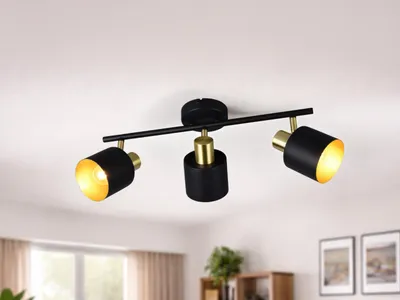Produktbild von LED Deckenstrahler 3-flammig Metall Schwarz Gold Spots schwenkbar, Breite 53,5cm
