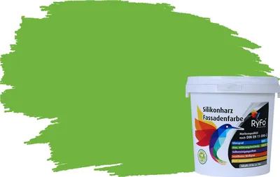 Produktbild von RyFo Colors Silikonharz Fassadenfarbe Lotuseffekt Trend Grasgrün 1l  - bunte Fassadenfarbe, weitere Grün Farbtöne und Größen erhältlich, Deckkraft Klasse 1
