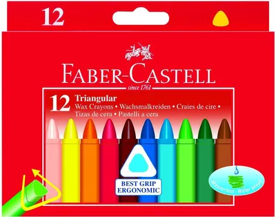 Produktbild von Wachsmalkreiden Dreikant mit Papierbanderole 12 Farben sortiert. Packung mit 25 Stück