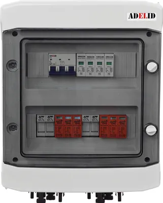 Produktbild von Solar Anschlusskasten 2-Strings AC/DC 1000V 32A Überspannungsschütz T1+T2  Photovoltaik IP65 Generatoranschlusskasten 24-Module MC4 Solarstecker PV