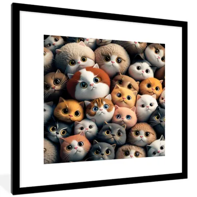 Produktbild von MuchoWow® Gerahmtes Poster Katze - Design - Braun - Grau - Kinder 40x40 cm - Poster mit Schwarzem Bilderrahmen Wandposter Rahmen Foto Bilder - Poster - Plakat im Rahmen