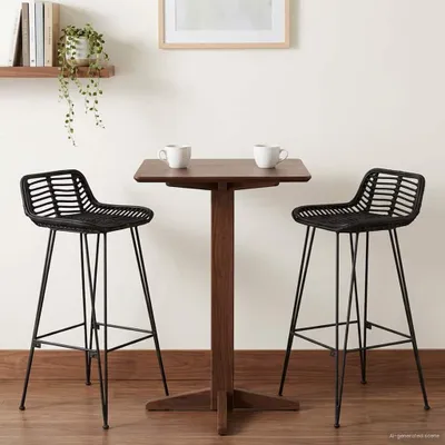 Image de Maison Exclusive - Ensemble de 2 tabourets de bar, noir, 44 x 46 x 91 cm, en rotin et en acier