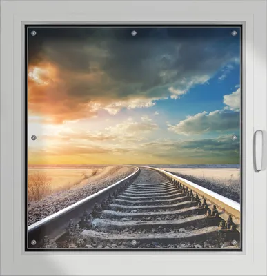 Produktbild von Wallario Lichtschutzbild, Dekorativer Sichtschutz Sonnenschutz 96 x 100 cm mit Motiv: Bahnschienen ins Ungewisse - Verdunklung ohne Bohren