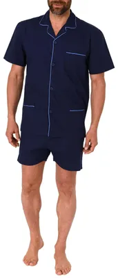 Produktbild von Klassischer Herren Shorty Pyjama kurzarm gewebt mit durchknöpfbarem Oberteil - 105 91 120 ; marine , 56