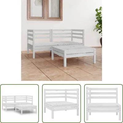 Produktbild von The Living Store 3-tlg. Garten-Lounge-Set Weiß Kiefer Massivholz