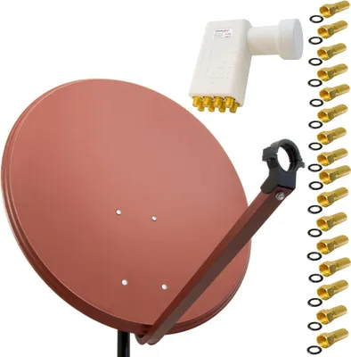 Produktbild von PremiumX SAT Anlage 100cm Antenne Stahl Ziegelrot Octo LNB 16x F-Stecker