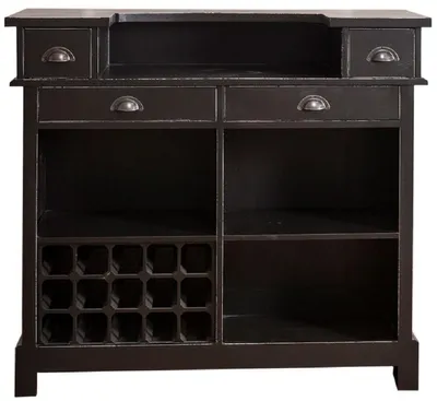Image de Casa Padrino Meuble bar en bois massif de style rustique avec 4 tiroirs & porte-bouteilles de vin Noir antique 120 x 51 x H. 107 cm - Meubles de style rustique