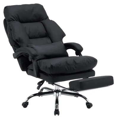 Obrázok produktu pre MyBuero – Ergonomická kancelárska stolička do domáccej kancelárie, s opierkami nôh, potiahnutá umelou kožou, výškovo nastaviteľná, počítačová stolička s podrúčkami