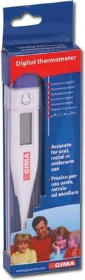 Produktbild von GIMA 25560, Kontakt-Thermometer, Weiß, Tasten, °C, Körpertemperatur, 32 - 42,9 °C