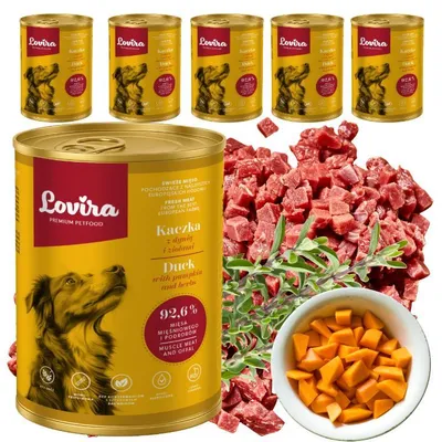 Zdjęcie produktu dla Mokra Karma dla Psów LOVIRA Kaczka z Dynią i ziołami 92,6% mięsa | 6 x 400g